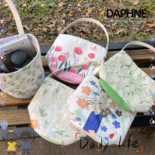 Daphne กระเป๋าสะพายไหล่ กระเป๋าช้อปปิ้ง ผ้าแคนวาส ทรงบักเก็ต ขนาดเล็ก ลายดอกทิวลิป สําหรับผู้หญิง