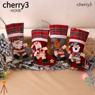 Cherry3 ถุงเท้าแขวน ลายซานตาคลอส คริสต์มาส ของขวัญ สําหรับประดับตกแต่ง