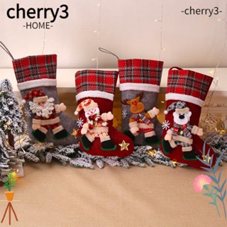 Cherry3 ถุงเท้าแขวน ลายซานตาคลอส คริสต์มาส ของขวัญ สําหรับประดับตกแต่ง