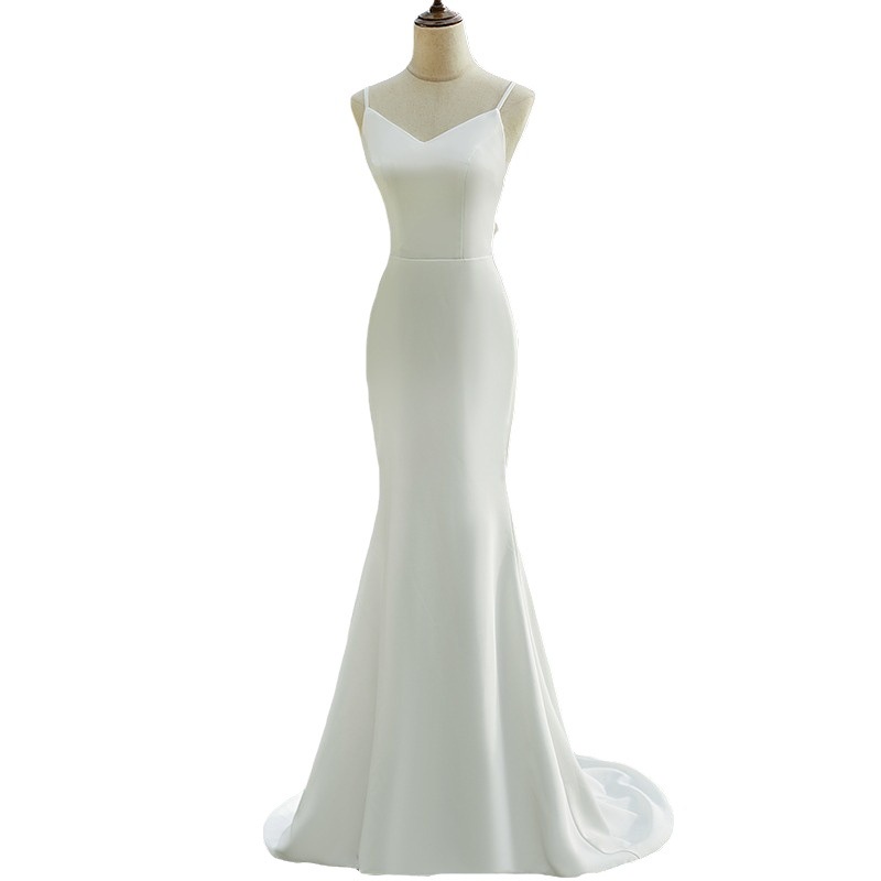 ชุดแต่งงานเรียบง่าย-ใหม่-แขนกุด-เจ้าสาวริมทะเล-สนามหญ้า-งานแต่งงาน-ฮันนีมูน-ท่องเที่ยว-แสดง-แฟชั่น-ชุดราตรียาวสีขาว