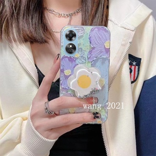 ใหม่ เคสโทรศัพท์มือถือ ซิลิโคนนิ่ม ลายภาพวาดสีน้ํามัน รูปดาว ดอกไม้ กลิตเตอร์ พร้อมที่ตั้งวาง สําหรับ OPPO A58 A78 4G 2023 A58 4G