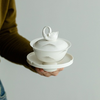 Guanshan Little Swan Gaiwan [Huayun] ชุดถ้วยชากังฟู ระดับไฮเอนด์ สําหรับผู้หญิง [A013]