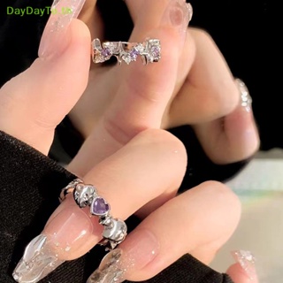 Daydayto แหวนแฟชั่น ประดับคริสตัล พลอยเทียม สีม่วง รูปดาว หัวใจ ปรับได้ เครื่องประดับ สําหรับผู้หญิง คู่รัก TH