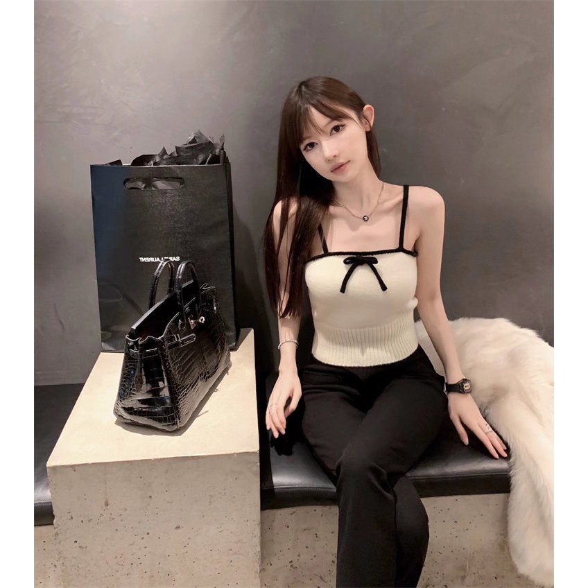 fashion-เสื้อสายเดี่ยวไหมพรมตัวเล็ก-เสื้อตัวครอป-รุ่น-w5826
