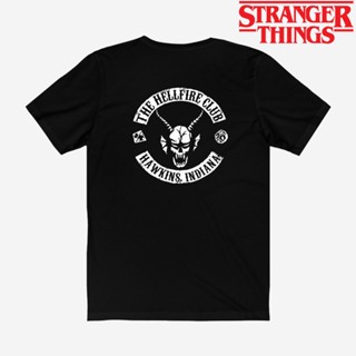 Cool เสื้อยืดแขนสั้นลําลอง ทรงหลวม ลาย Stranger Things Hellfire Club พลัสไซซ์_01