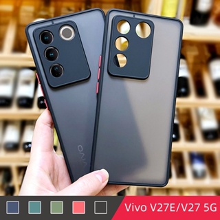 เคสโทรศัพท์มือถือ PC แข็ง แบบใส ผิวด้าน กันกระแทก ป้องกันเลนส์กล้อง สีพื้น สําหรับ Vivo V27 5G V27E V25E V25 V27 Pro V25Pro V27Pro 5G