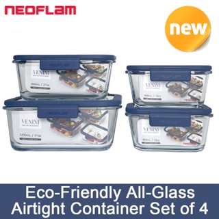 NEOFLAM Eco Friendly All-Glass Airtight Container Set of 4 Microwave Oven Storag