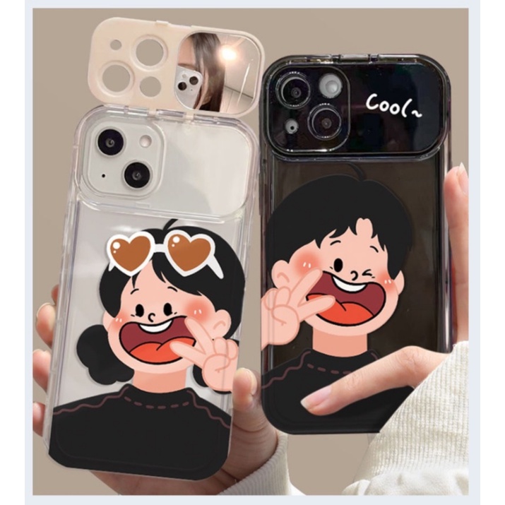 เคสสกรีนลายเด็กมีกระจกลายน่ารัก-tpu-แบบนิ่ม-กระจกเป็นขาตั้ง-สำหรับ14-13-14pro-13pro-12-pro-max-11-8plus-7plus-xr-4005