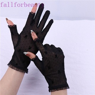 Fallforbeauty ถุงมือกันแดด ระบายอากาศ สวมใส่สบาย สองนิ้ว สีพื้น เหมาะกับฤดูร้อน สําหรับผู้หญิง