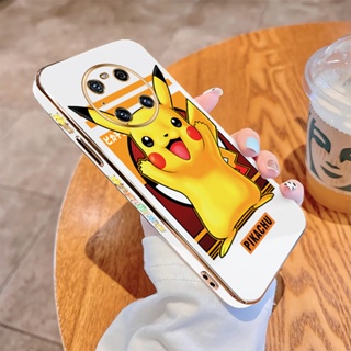 สําหรับ Huawei Mate20 Mate30 Mate40 Pro Mate20 X เคสโทรศัพท์มือถือ แบบนิ่ม ลายการ์ตูนปิกาจูน่ารัก ขอบสี่เหลี่ยม หรูหรา