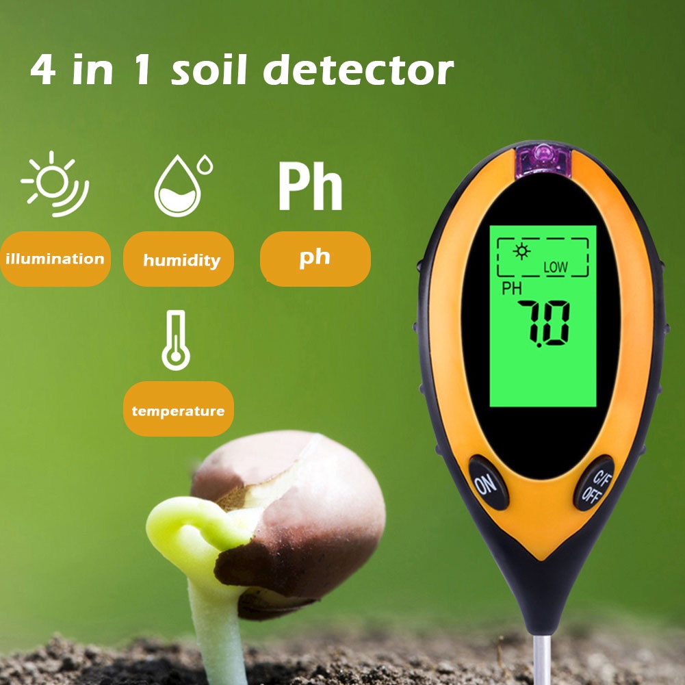 4 in 1 Soil Moisture Meter, PH Meter/Sunlight Intensity/Ambient Humidity  Backlit LCD Display Soil Tester