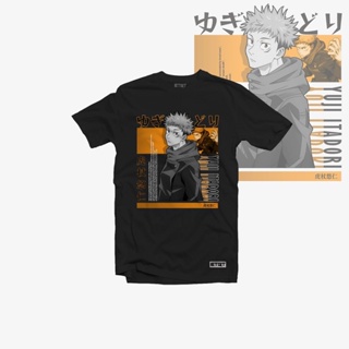 【ใหม่】♕Jujutsu Kaisen Yuji Itadori Anime Cotton T-Shirt Front Print เสื้อยืดขาวดำ
