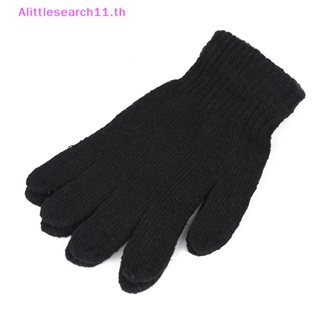 Alittlesearch11 ถุงมือผ้าฝ้ายถัก ผ้าวูล ให้ความอบอุ่น สีดํา สําหรับผู้หญิง และผู้ชาย 1 คู่