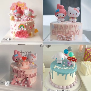 ป้ายท็อปเปอร์ ลาย Hello Kitty Melody Cinnamorroll Happy Birthday สําหรับตกแต่งเค้กวันเกิด