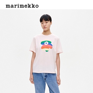 【ใหม่】เสื้อยืดแขนสั้น พิมพ์ลาย Finnish Marimekko สีรุ้ง แฟชั่นฤดูร้อน สําหรับผู้ชาย และผู้หญิง