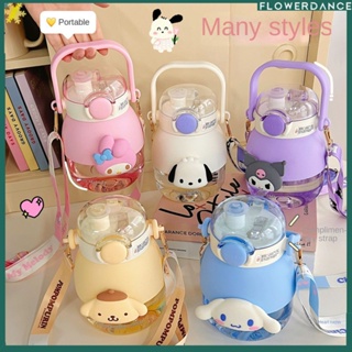 Cartoon Sanrio 3d Big Head Stick Transparent Water Cup Dual-use Straight Drinking Straw Cup Large Capacity Children&amp;#39;s Girls Sports Water Bottle flower