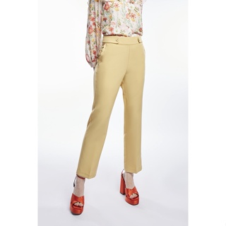 EP กางเกงทรงสลิมแต่งขอบกระเป๋า ผู้หญิง สีเบจ | Slim Trousers with Scallop Trim | 4685