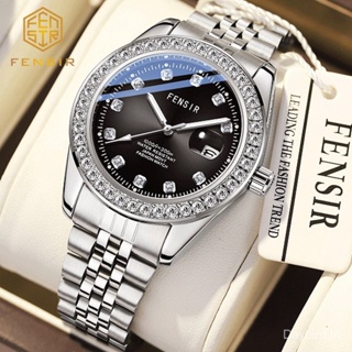Fensir นาฬิกาข้อมือควอตซ์แฟชั่น สายแสตนเลส หน้าปัดขนาดใหญ่ แสดงปฏิทิน สร้างสรรค์ สําหรับบุรุษ 2024