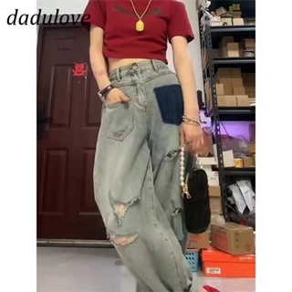 DaDulove💕 New American Ins High Street Retro Ripped Jeans Niche High Waist Straight Pants Large Size Trousers