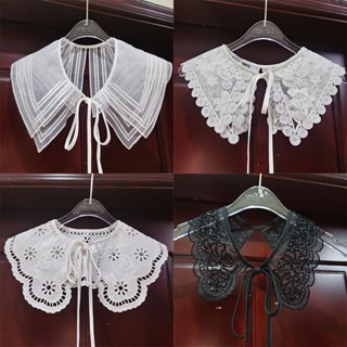 ปกเสื้อปลอม ปักลายดอกไม้ ประดับโบว์ สีพื้น เข้ากับทุกการแต่งกาย