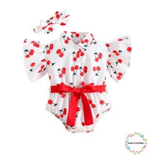 Babyclothes- ชุดรอมเปอร์ พิมพ์ลายเชอร์รี่ พร้อมที่คาดผม สําหรับเด็กผู้หญิง