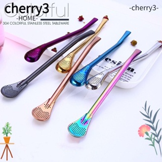 Cherry3 ช้อนกรองชา สเตนเลส โลหะ หลากสี ใช้ซ้ําได้ ล้างทําความสะอาดได้ 3 ชิ้น