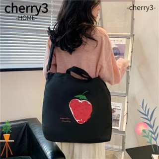 Cherry3 กระเป๋าถือ ผ้าแคนวาส ทรงสี่เหลี่ยม จุของได้เยอะ สีดํา สีขาว สําหรับเด็กผู้หญิง