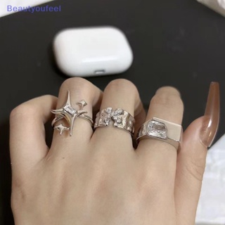 [Beautyoufeel] แหวนนิ้วมือ รูปดาว กางเขน สไตล์วินเทจ โกธิค สีเงิน ปรับได้ เครื่องประดับ ของขวัญ สําหรับผู้หญิง และผู้ชาย 3 ชิ้น