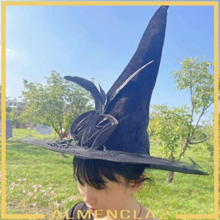 [Almencla2] หมวกแม่มด ปีกกว้าง หัวแหลม สีดํา สําหรับปาร์ตี้ฮาโลวีน