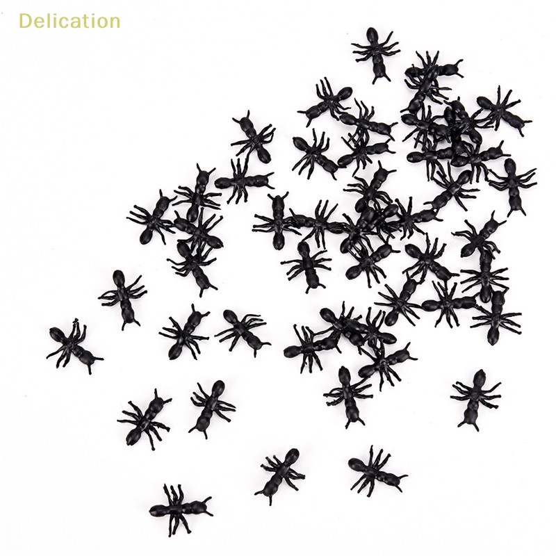 delication-มดพลาสติก-สีดํา-เหมือนจริง-ของเล่นตลก-สําหรับตกแต่งปาร์ตี้ฮาโลวีน-50-ชิ้น-ต่อล็อต