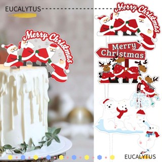 Eutus ป้ายท็อปเปอร์อะคริลิค ลายการ์ตูนซานต้าคลอส สําหรับตกแต่งเค้ก คัพเค้ก ปาร์ตี้คริสต์มาส