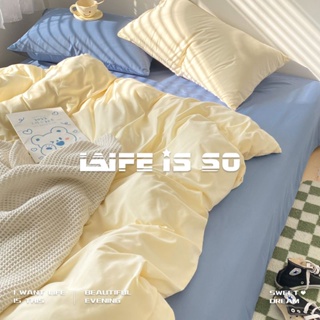 ชุดเครื่องนอน ผ้าปูที่นอน ผ้าห่ม สามชิ้น สีพื้น แบบเรียบง่าย สไตล์ญี่ปุ่น สําหรับหอพัก สี่ชิ้น