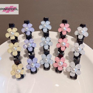 Pinkcool กิ๊บติดผมถัก คริสตัล รูปผีเสื้อ ดอกไม้ ใบโคลเวอร์สี่แฉก ขนาดเล็ก 3 ชิ้น