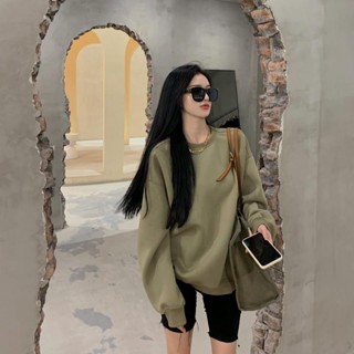 เสื้อแจ็กเก็ตกันหนาวแขนยาว คอกลม ทรงหลวม สีเขียว สไตล์ยุโรป อเมริกัน แฟชั่นฤดูใบไม้ร่วง สําหรับผู้หญิง และนักเรียน 2OT7