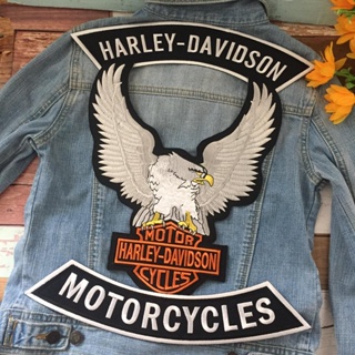 Harley Davidson มอเตอร์ไซด์ ตัวรีดติดเสื้อ อาร์มรีด อาร์มปัก ตกแต่งเสื้อผ้า แจ๊คเก็ตยีนส์ Embroidered Iron on Patch ข...