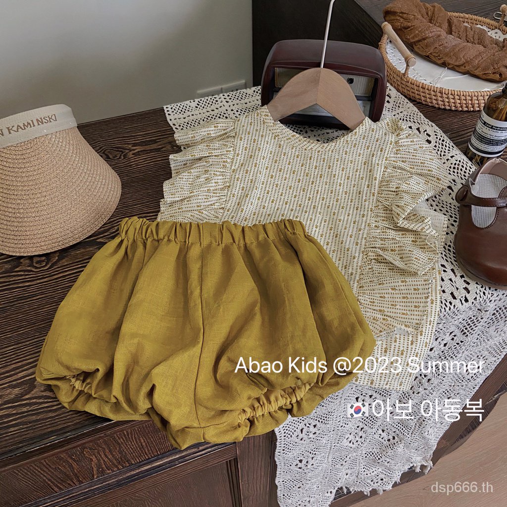 korean-style-childrens-clothing-2023-summer-new-western-style-baby-girls-flying-sleeve-doll-shirt-top-bud-shorts-two-piece-suit-uabi