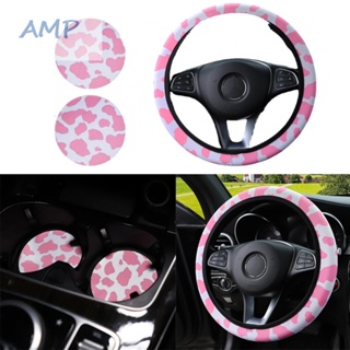 ⚡NEW 8⚡Steering Wheel Cover Auto Parts Cow Pattern Pink With Coaster Brand New
