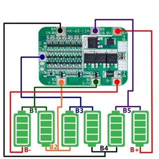 บอร์ดป้องกันแบตเตอรี่ลิเธียม 6S 15A 24V BMS สําหรับโมดูลแบตเตอรี่ลิเธียม 18650 6 แพ็ค