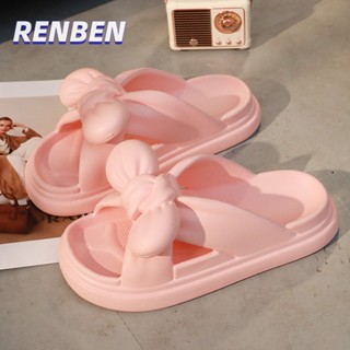 RENBEN Ins สไตล์รองเท้าแตะหนา soled ผู้หญิงฤดูร้อนสาวใหม่หัวใจโบว์ผูกแจ๊กเก็ตนักเรียนรองเท้าแตะชายหาดและรองเท้าแตะขายส่ง