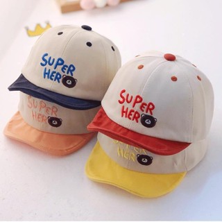 หมวกแก๊ปลายหมีSuperBear ข้างหลังปรับตีนตุ๊กแก หมวกเด็กชายขเด็กหญิง สำหรับเด็กเล็กตั้งแต่ 4-24 เดือน M26