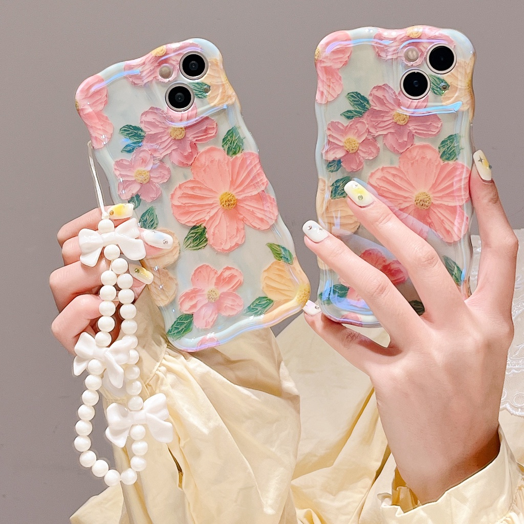 เคสโทรศัพท์มือถือ-tpu-นิ่ม-กันกระแทก-ลายภาพวาดสีน้ํามัน-รูปดอกไม้-สีชมพู-สีเขียว-สําหรับ-apple-iphone-14-13-12-11-pro-max