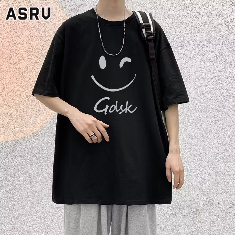 asrv-เสื้อยืด-แฟชั่นอินเทรนด์แบรนด์เยาวชนยอดนิยมสไตล์เมืองคอกลมเรียบง่ายทุกวันเสื้อยืดแขนสั้นหลวม