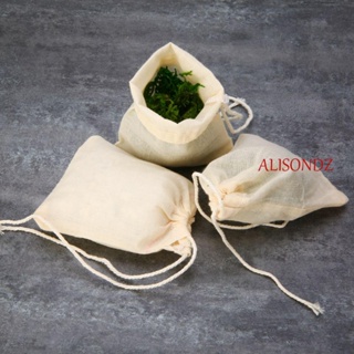 Alisondz ถุงผ้าฝ้าย สําหรับปาร์ตี้ ชา งานแต่งงาน บ้าน แบบพกพา ธรรมชาติ ถุงกรองชา มัสลิน ไม่ฟอกสี