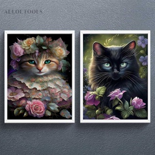 ภาพปักครอสสติตช์คริสตัล รูปแมว ดอกไม้ 5D สําหรับตกแต่งบ้าน DIY [alloetools.th]