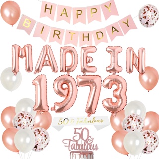 Cheereveal แบนเนอร์ฟอยล์ ลาย Happy Birthday 50th MADE IN 1973 สีโรสโกลด์ สําหรับตกแต่งเค้กวันเกิด