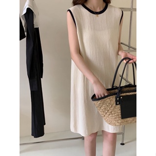 Fat MM oversized 300jin French sleeveless color round collar dress summer loose straight vest skirt 2