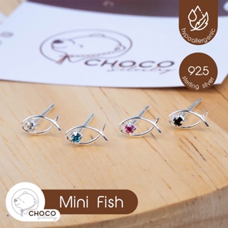 S925 ต่างหูปลาเงินแท้เพชร CZ Mini Fish sterling silver earrings