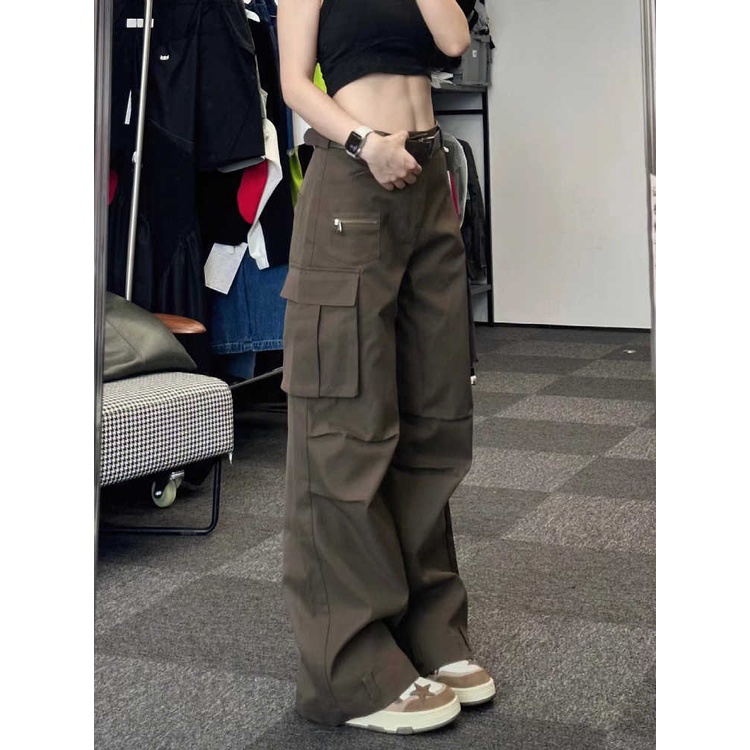 lemon-studio-ๆ-สไตล์อเมริกัน-กางเกงเอวสูง-กางเกงแฟชั่นผู้หญิง-ชั่นเข้าชุดง่ายก-ยีนส์วินเทจ-กางเกงคาร์โก้-lhe0208