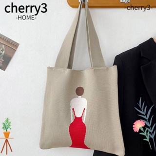 Cherry3 กระเป๋าถือ กระเป๋าช้อปปิ้ง ผ้าถัก แฮนด์เมด ขนาดเล็ก สําหรับผู้หญิง