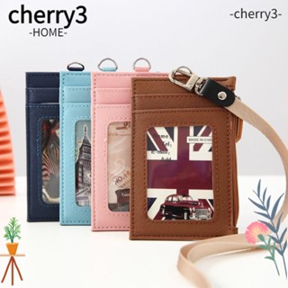 CHERRY3 กระเป๋าใส่บัตร กระเป๋าซิป หนัง PU พร้อมสายคล้องคอ และช่องใส่เหรียญ สําหรับนักเรียน